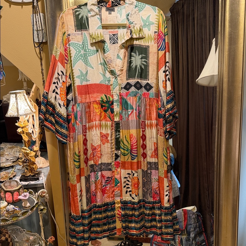 Beach Patchwork Button-Front Women’s Dress - Multicolor